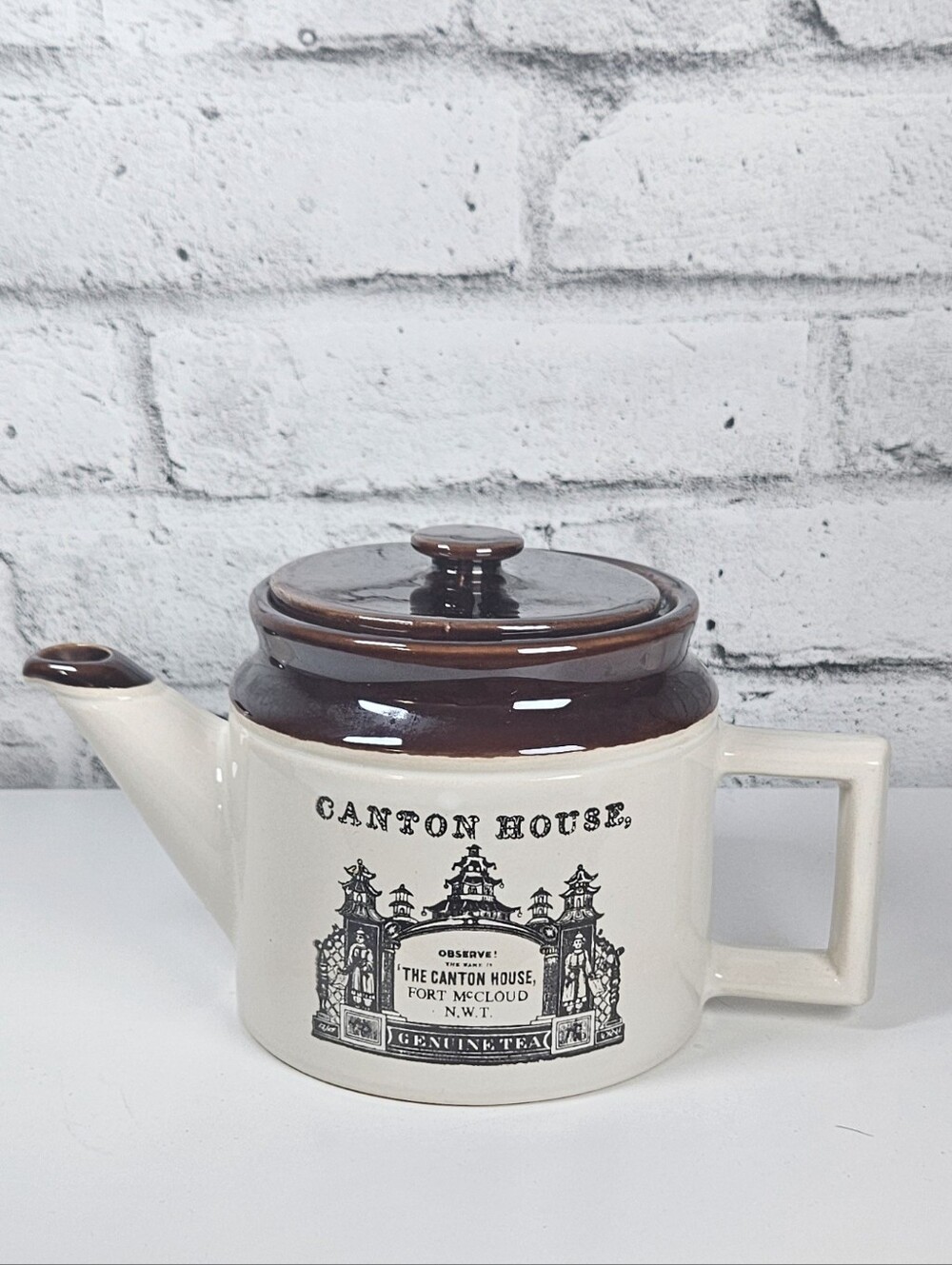 Vintage Canton House Fort McCloud NWT Ceramic Teapot Brown Cream Canada